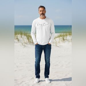 EUC Island Beach Men’s White Long Sleeve Moisture Wicking Shirt Orange Beach XXL